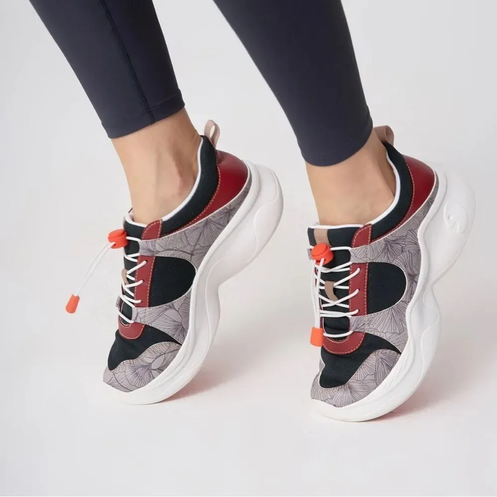 UIN Women's Chunky Sneakers Walking Casual Shoes (Fall-Dark Red )New No Box